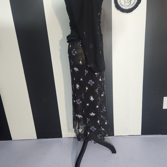 Free People Black Mesh Midi Skirt with Purple Floral Embroidery - Picture 6 of 10